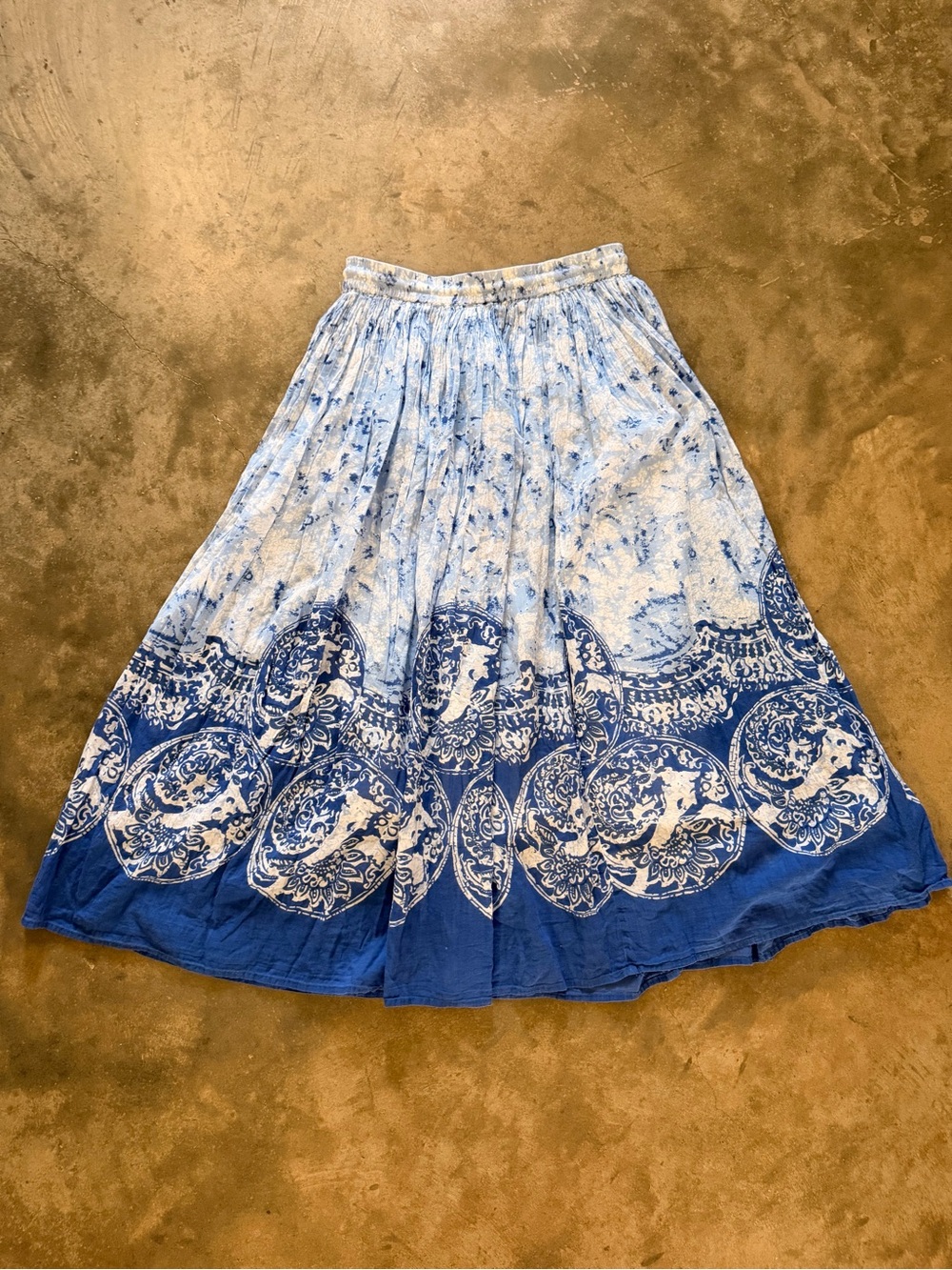Mlle Gabrielle Blue White Boho Cotton Drawstring Maxi Skirt Small - Picture 3 of 11